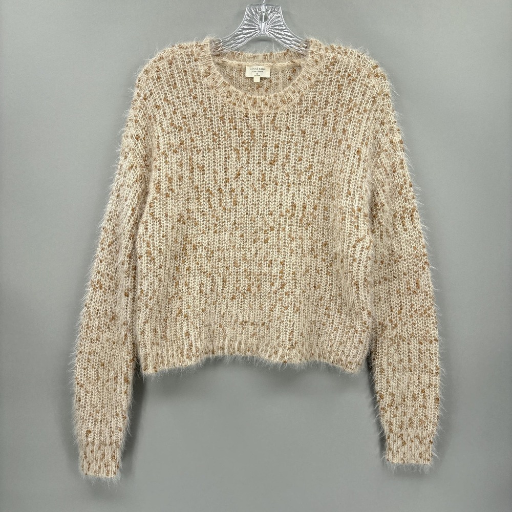 Gentle Fawn Sweater Womens XS Beige 100% Polyester Fuzzy Metallic Knit Pullover